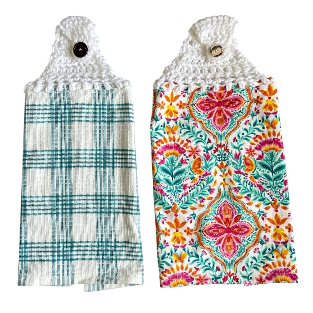 Hand Crafted Floral Hanging Kitchen Hand Towels Crochet Top - Picture 5 of 15